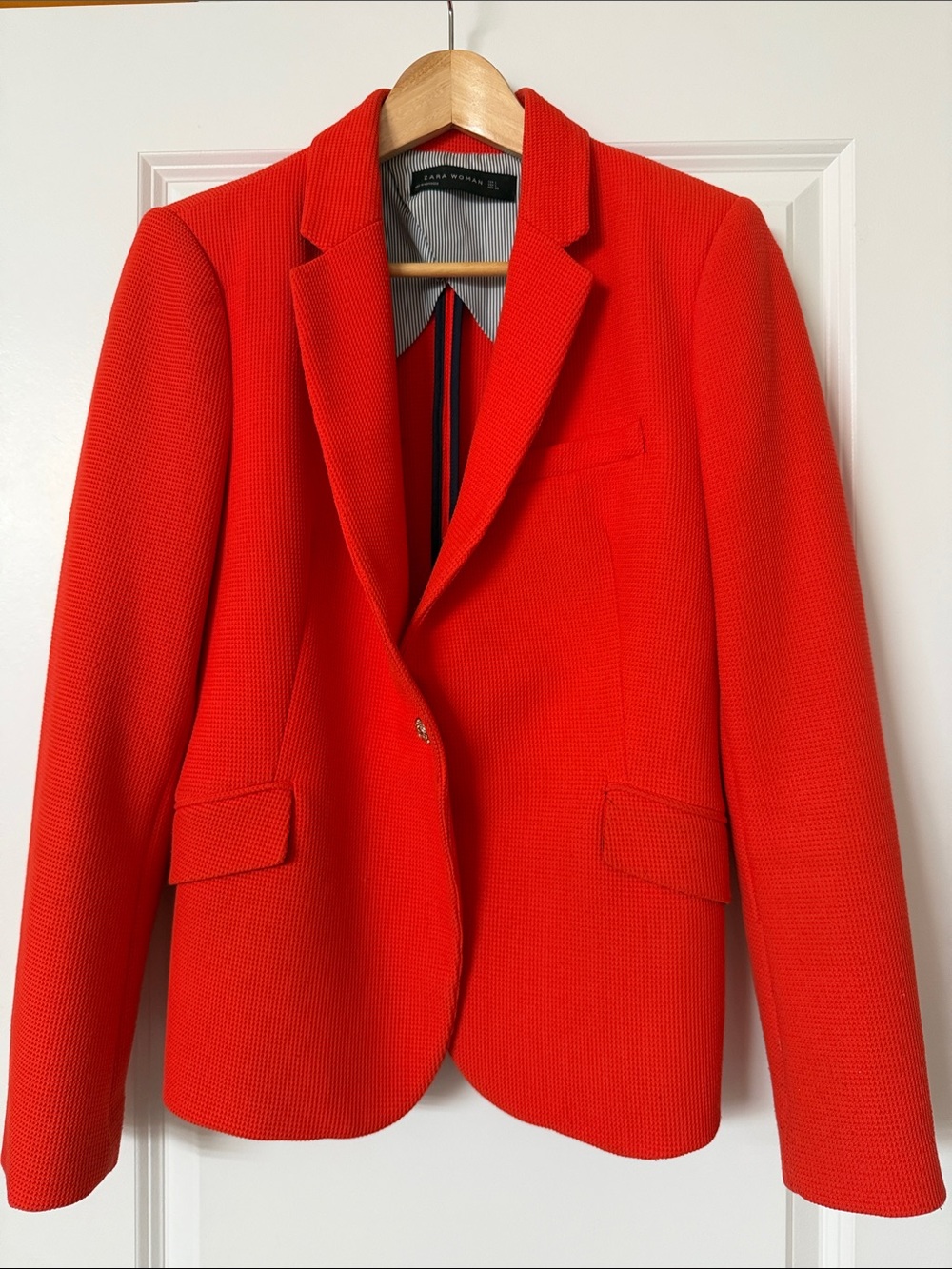 Zara Orange Textured Single-Button Blazer